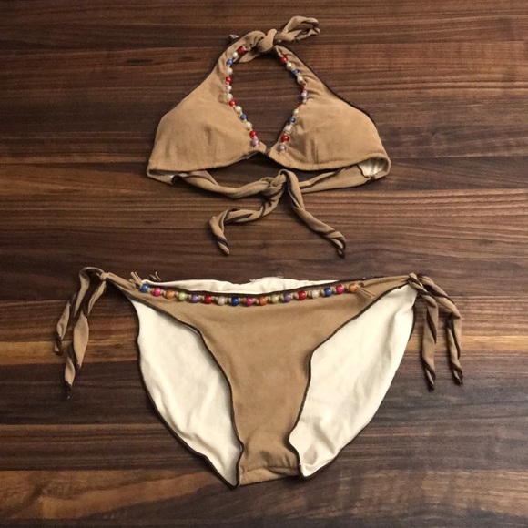 Other - Vntg 90s faux suede Pocahontas tie festival bikini